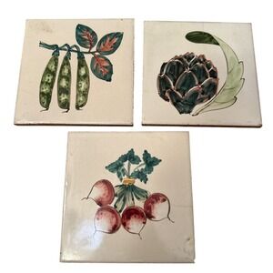 Decorative Tiles Unisex 6in Multicolor Good Hand Painted Vegetable 3pc